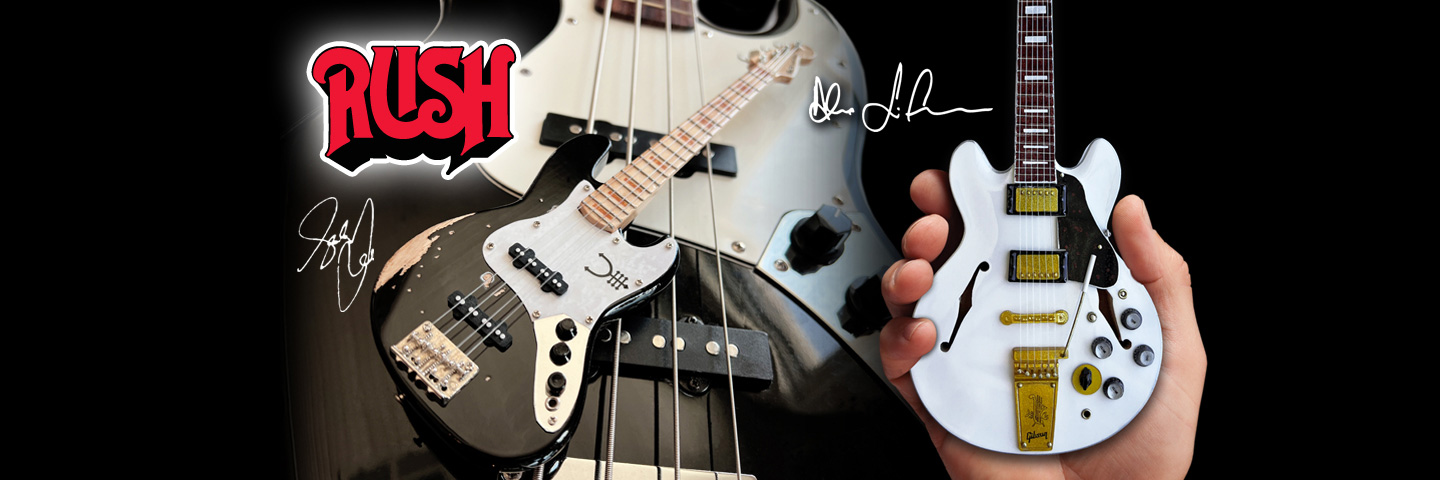 RUSH™ Mini Guitars and Bass: Geddy Lee and Alex Lifeson Replica Collectibles